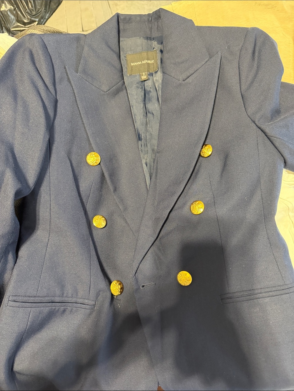 Banana Republic Navy Double-Breasted Blazer with Gold Buttons